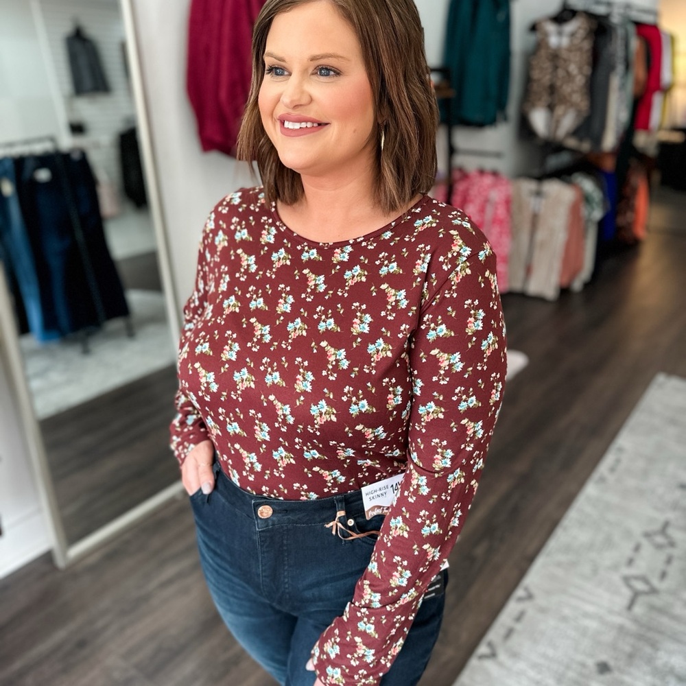 Burgundy Floral Bodysuit